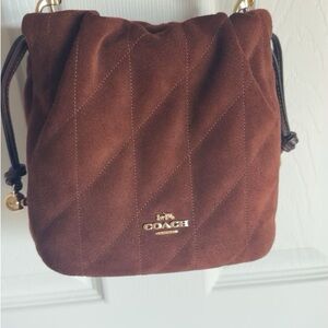 Coach Quilted Brown Suede Crossbody Bag